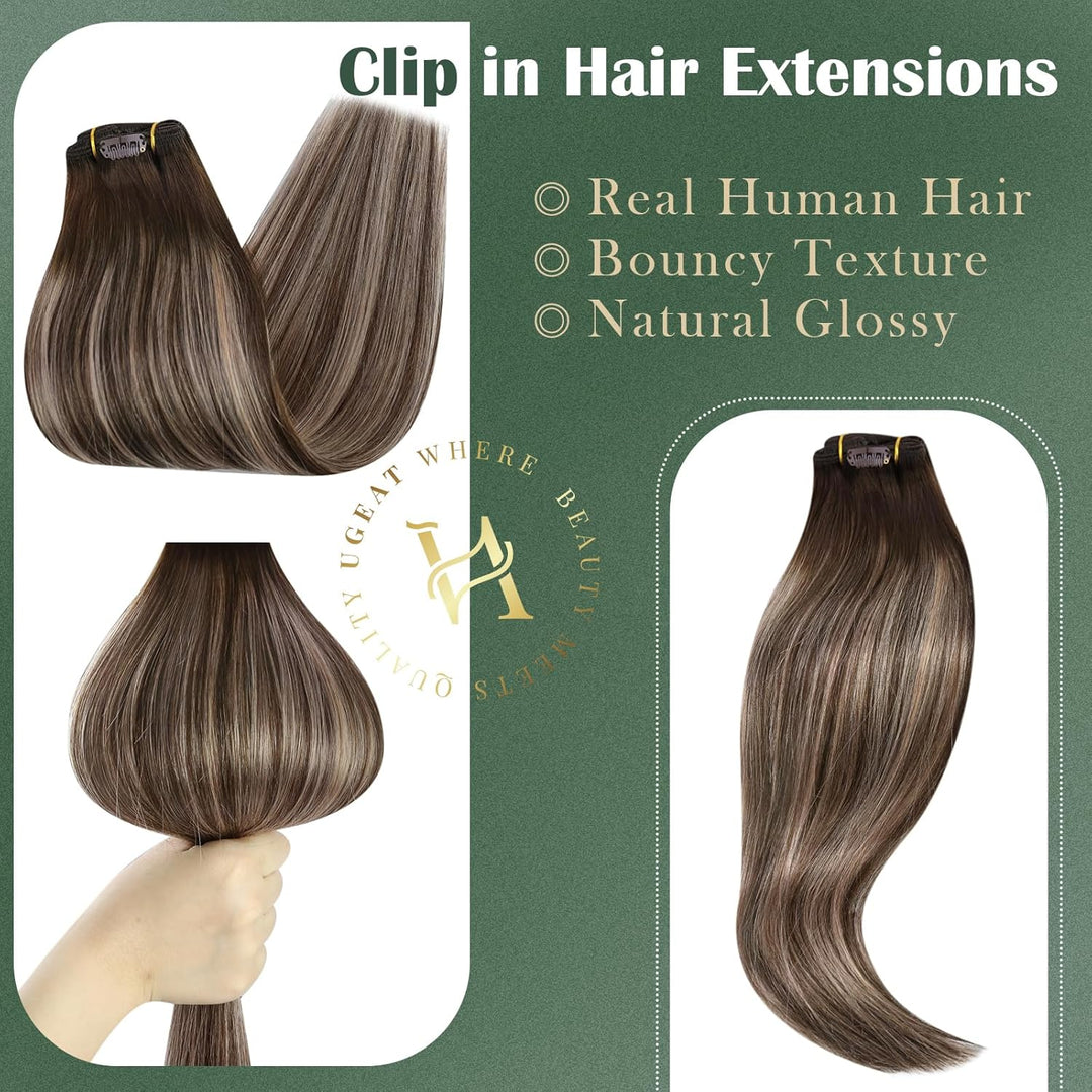 Ugeat Clips Echthaar Extension 35cm Haarverlängerung Clip in Extensions Echthaar Dicke Haare Balayag