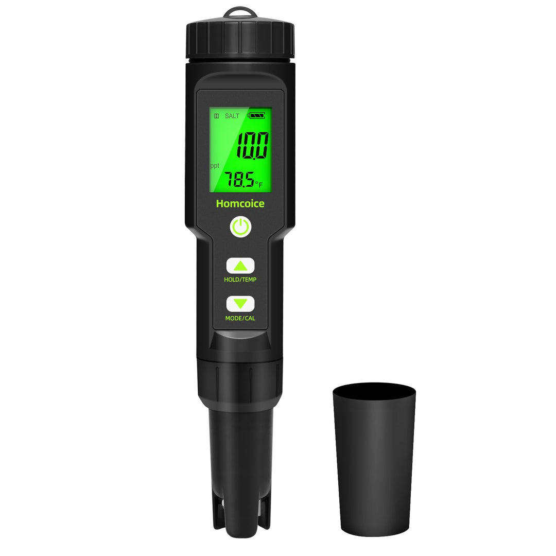 Homcoice PH Messgerät 5 in 1 Salzgehalt TDS EC Temperatur pH Tester Acqua IP67 Wasserdicht 0,01 hoch