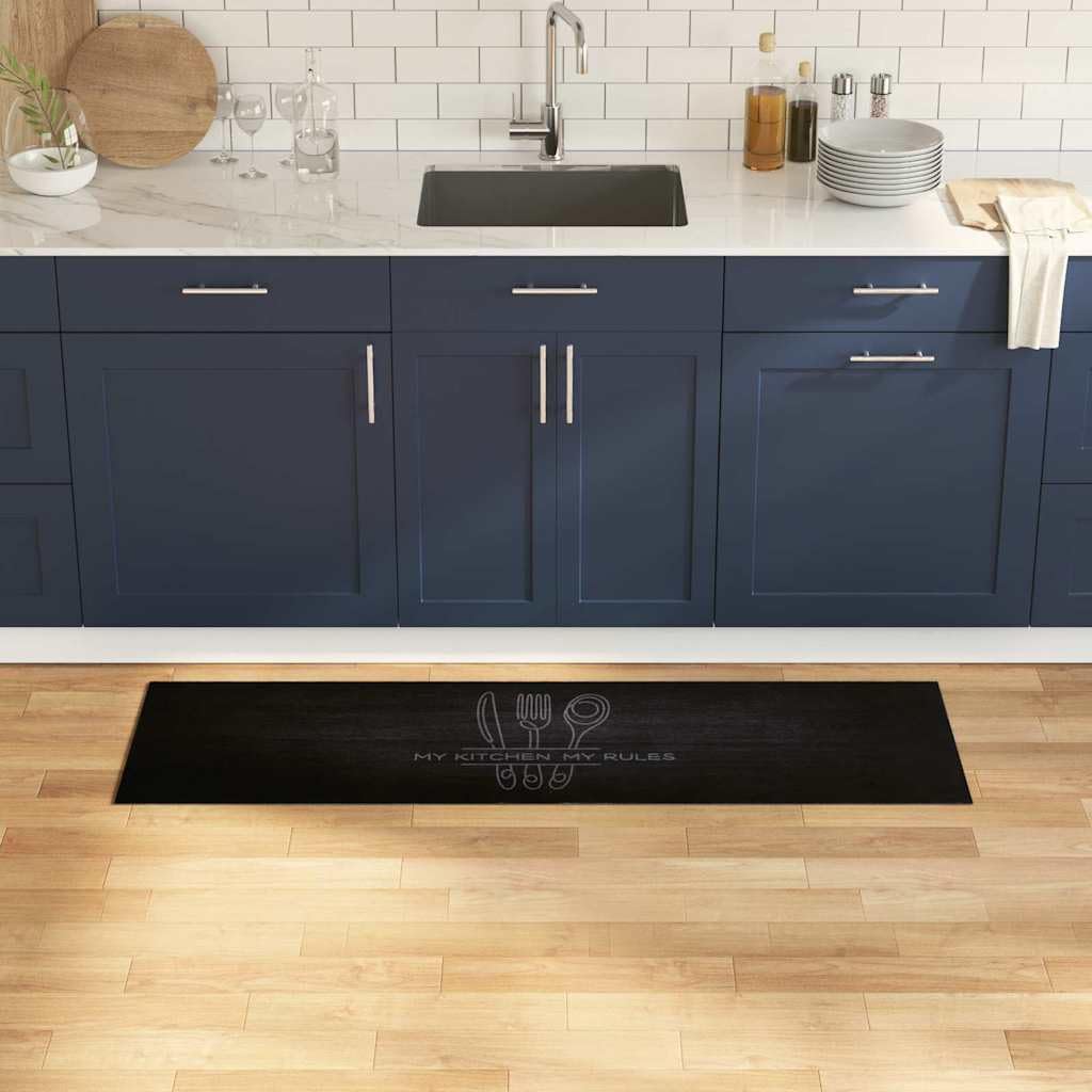 vidaXL Küchen Teppich Schwarz 150 x 45 cm Samt, Moderner Küchenläufer, samtiges Design, weiche Matte