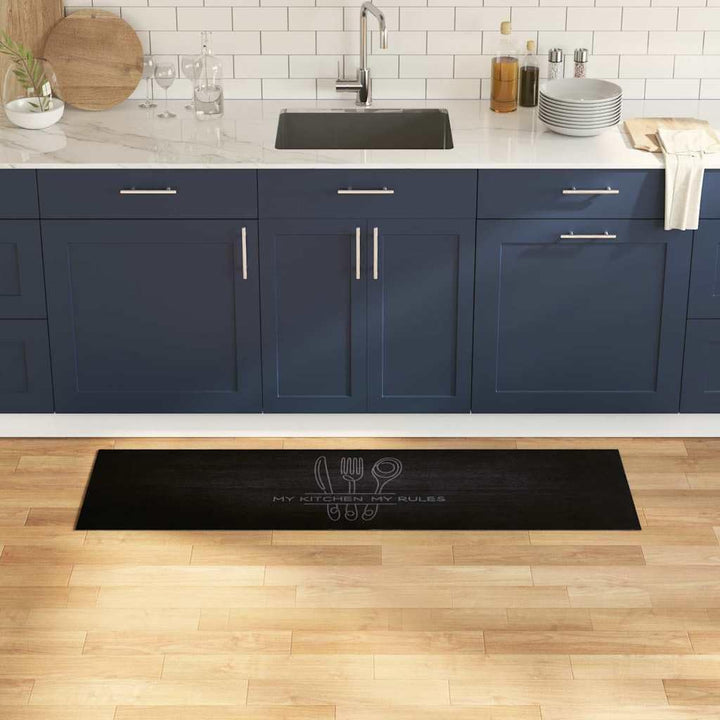 vidaXL Küchen Teppich Schwarz 150 x 45 cm Samt, Moderner Küchenläufer, samtiges Design, weiche Matte