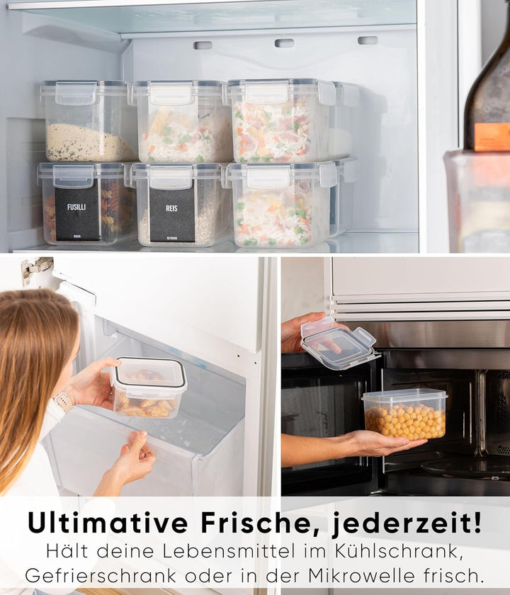 Deco haus® Vorratsdosen mit Deckel Luftdicht [inkl. VORRATSETIKETTEN] - 12er Vorratsbehälter Set - A