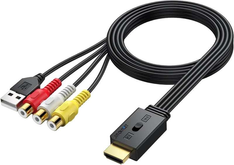 AUTOUTLET RCA auf HDMI Konverter, 1080P AV auf HDMI Adapter unterstützt 16:9/4:3 Konvertierung, PAL/