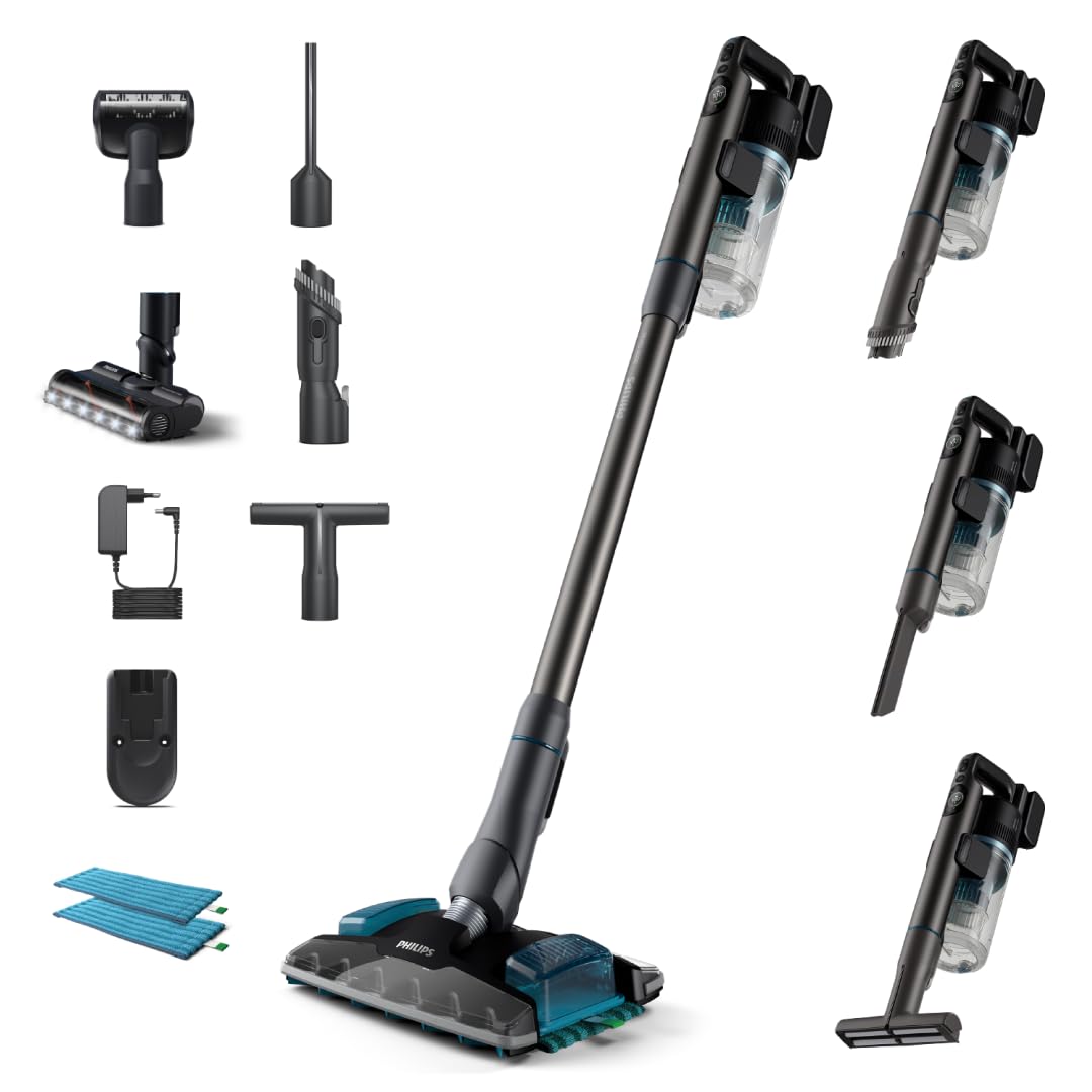 Philips Kabelloser Akku-Staubsauger 8000 Serie Aqua Plus, Staubsaugen und Wischen, PowerCyclone 12,
