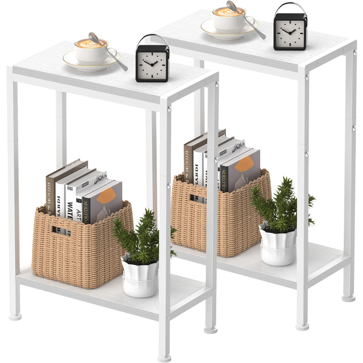 Schmaler Beistelltisch, Nachttisch, 2er Set, 2 Ablagen Nachttisch Schmal mit Stauraum, Sofa beistell