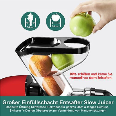 Fretta Masticating Juicer Slow Juicer Entsafter Gemüse und Obst Schwarz, 200W Obstpresse Elektrisch