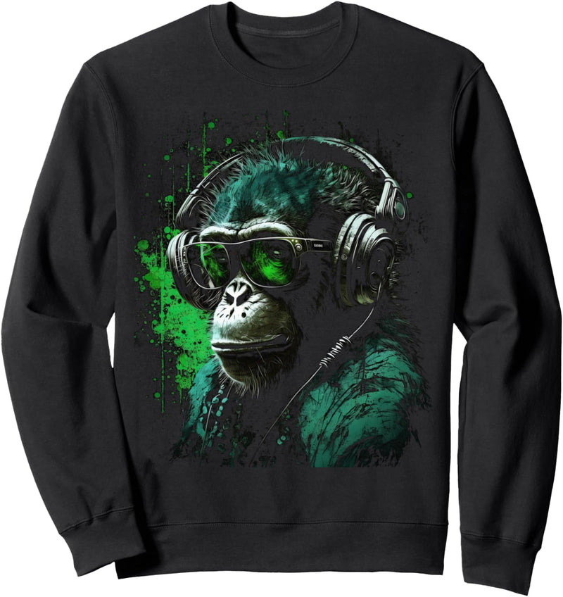 Affe Monkey DJ mit Kopfhörer und Sonnenbrille Sweatshirt