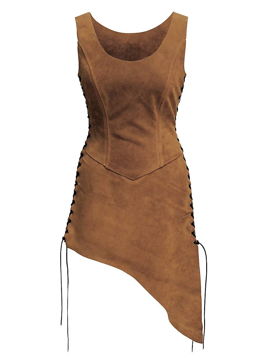 Andracor – Schlichtes Mieder mit Rock – Kurzes Überkleid aus Veloursleder mit Schnürung – für LARP,