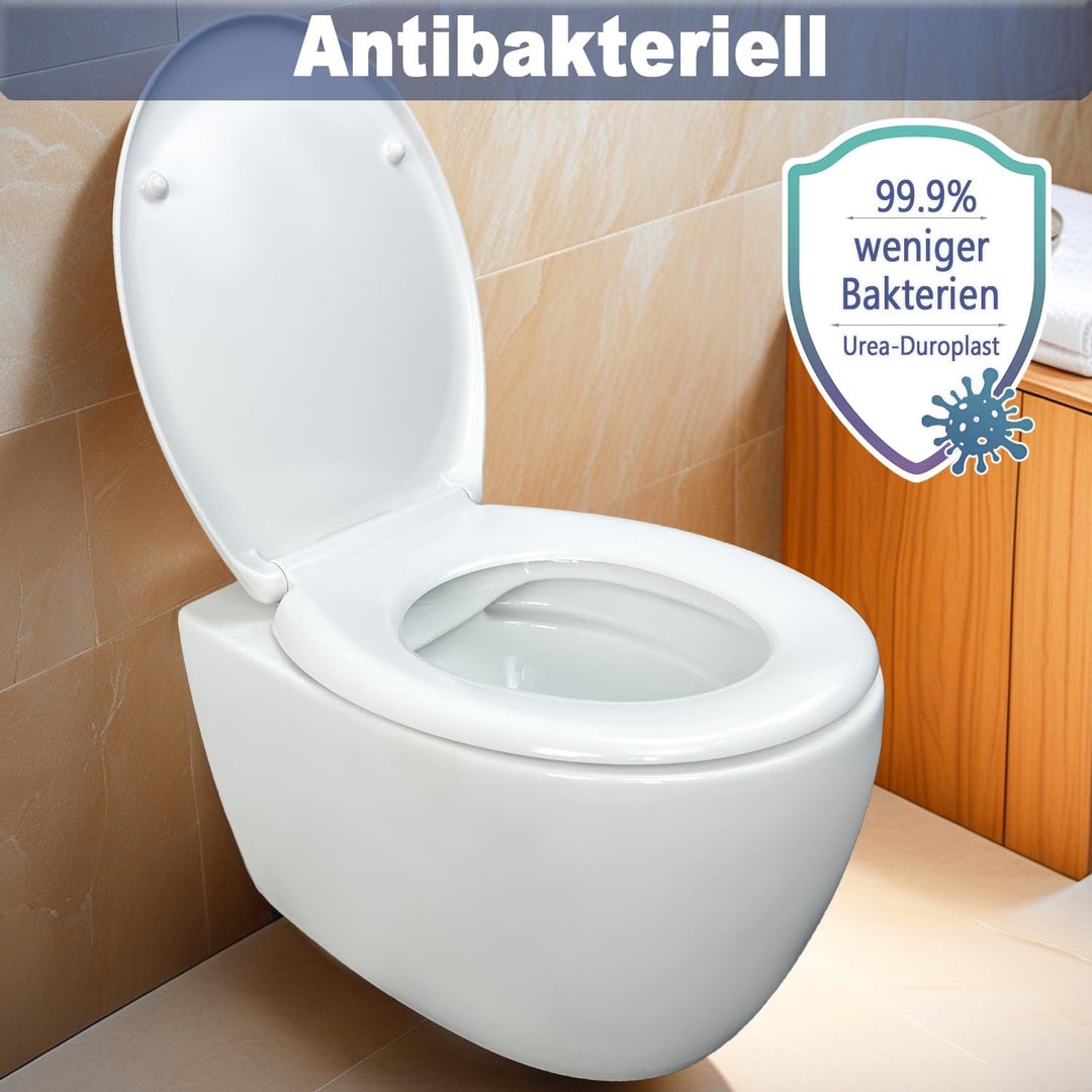 WC-Sitz mit Absenkautomatik & Quick-Release Weiss Oval antibakterieller toilettendeckel aus Urea-Dur