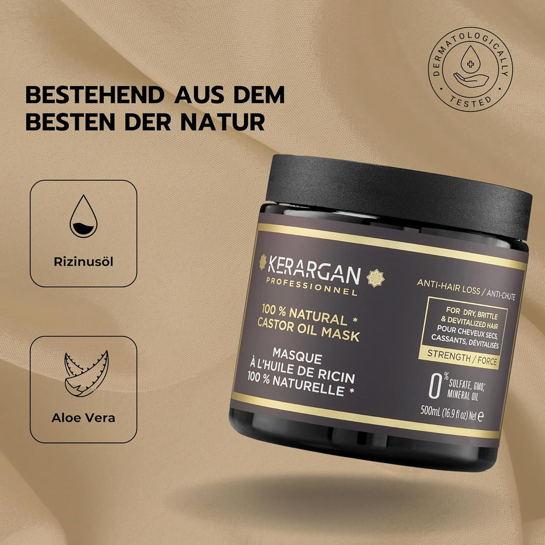 Kerargan - Haarmaske gegen Haarausfall mit Rizinusöl - Intensive Pflege für Trockenes und Brüchiges