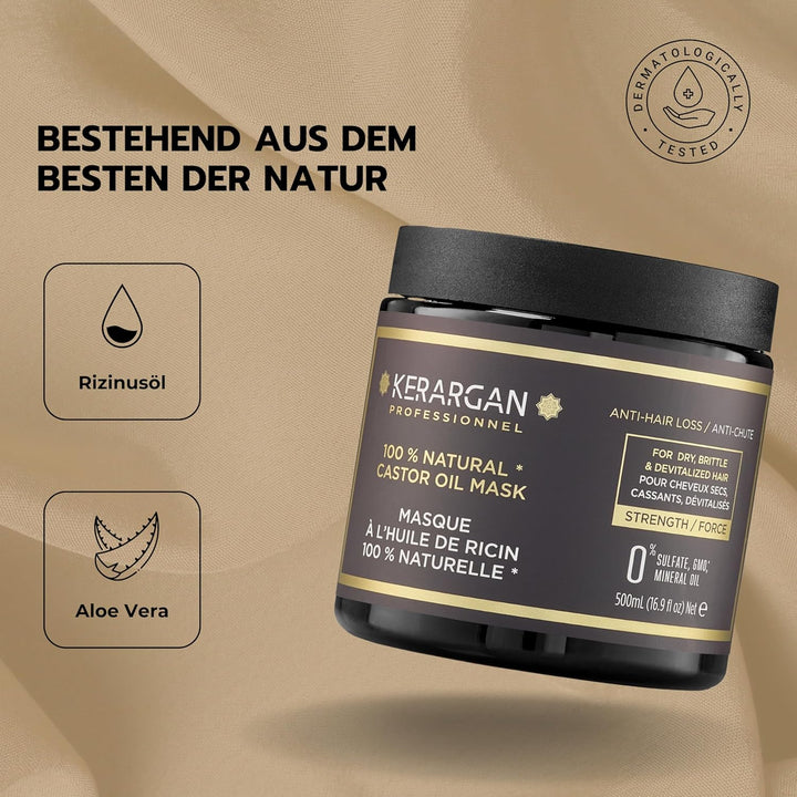 Kerargan - Haarmaske gegen Haarausfall mit Rizinusöl - Intensive Pflege für Trockenes und Brüchiges