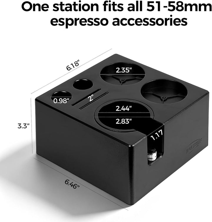 IKAPE Espresso-Tamper-Station – Schwarze Tamping-Station aus Kunststoff, Tamper-Halterung und Siebtr