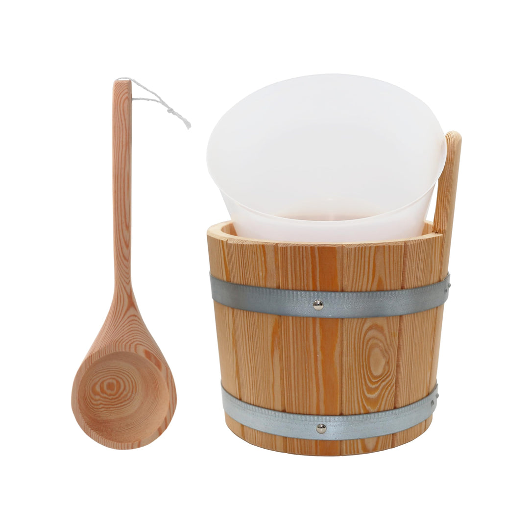 HAF® Saunakübel Set Lärche 5 Liter mit Einsatz und 40cm Saunakelle aus Kiefernholz | Feuchtigkeitsre