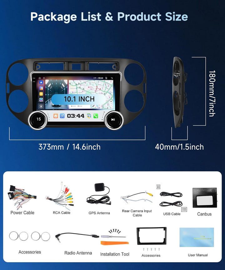 4G+64G VECHTEL 10.1“ Autoradio 2 Din für VW Tiguan 2010-2016 Android 15,HD IPS Touchscreen Doppelkno