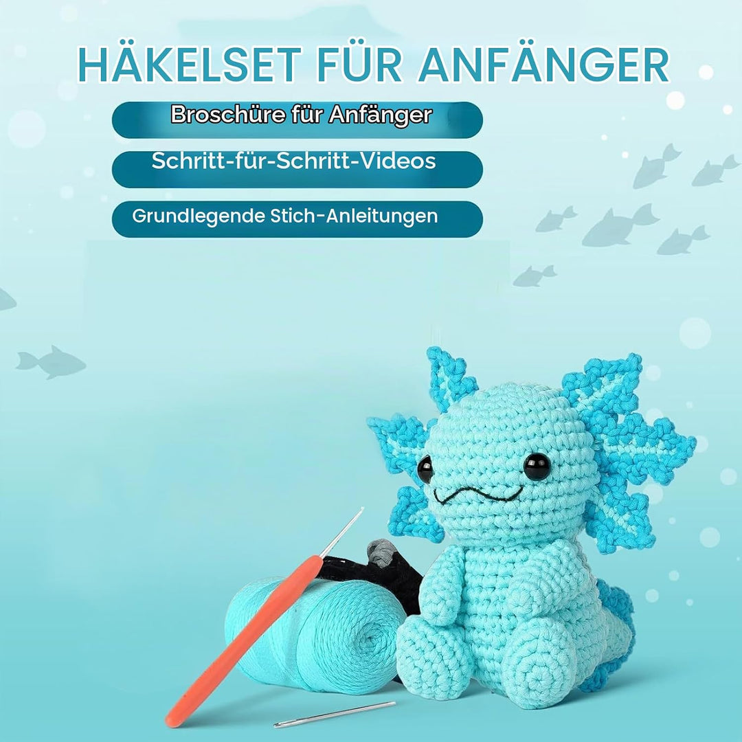 Häkelset für Anfänger Axolotl Häkelnadel Set für Tiere Strickset Bastelset für Erwachsene Kinder Häk