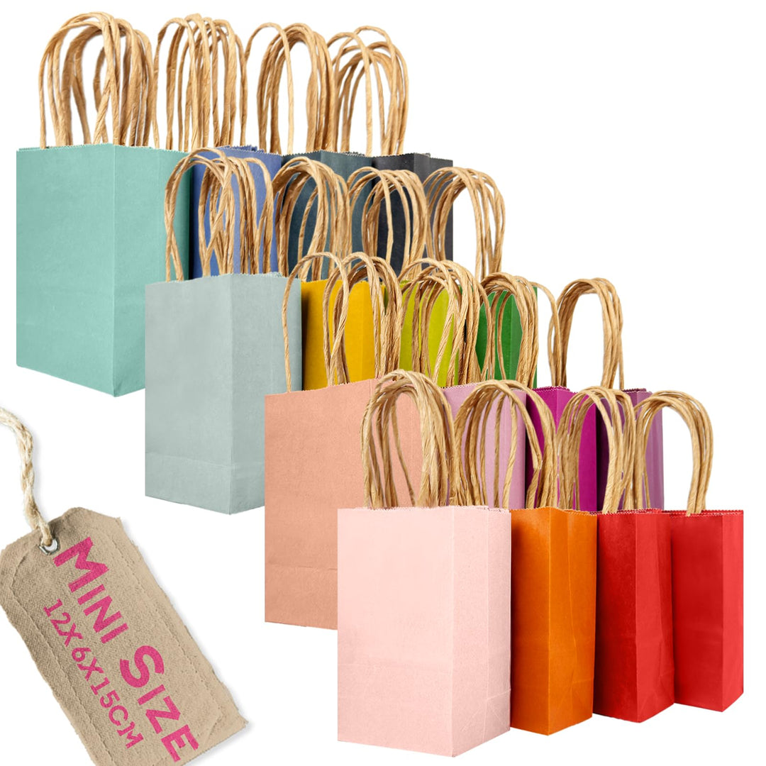 Gcardist 32 Stück Mini Papier Gunst Taschen mit Griffen 6"x4.5"x2.5" 16 Regenbogen Farben Kleines Ge