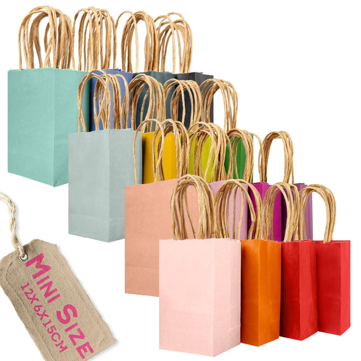 Gcardist 32 Stück Mini Papier Gunst Taschen mit Griffen 6"x4.5"x2.5" 16 Regenbogen Farben Kleines Ge