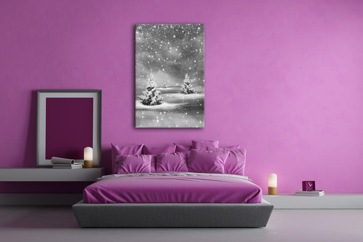 deyoli schneebedeckte Tannen Format: 80x60 Effekt: Schwarz/Weiss als Leinwand, Motiv fertig gerahmt