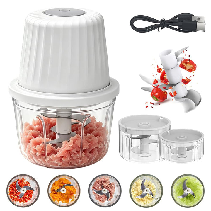 Gohytal Elektrischer Küchenzerkleinerer Mini, 350ml + 250ml +100ml Zwiebelzerkleinerer Elektrisch, K