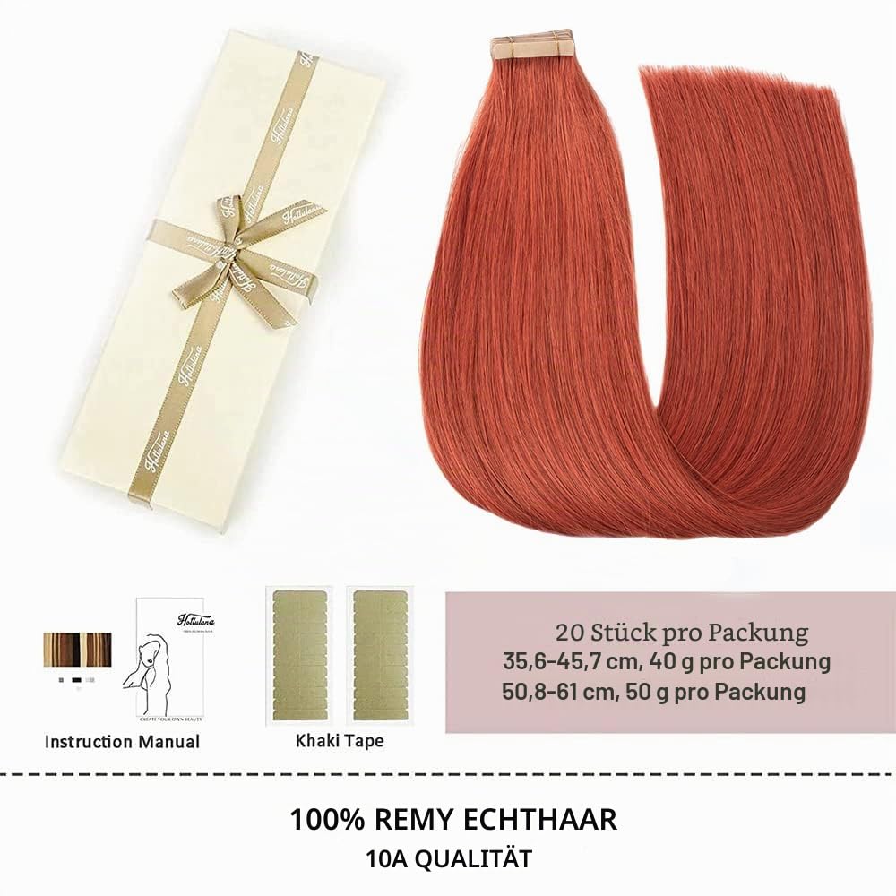 HotLulana Tape Extensions Echthaar Copper Red(