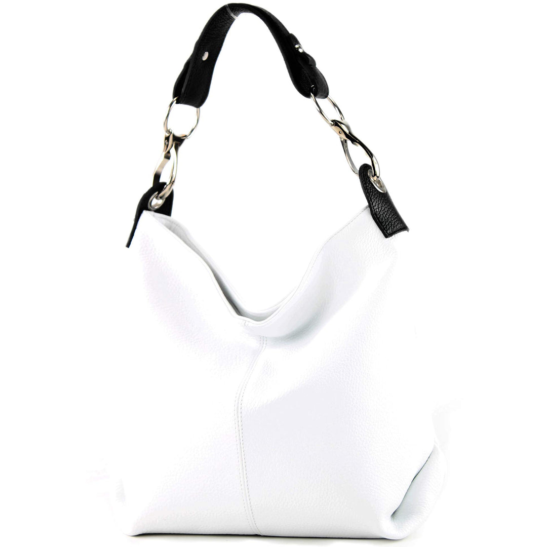 modamoda de T168 Damen Leder Schultertasche, handmade in Italy Weiss/Schwarz, Weiss/Schwarz
