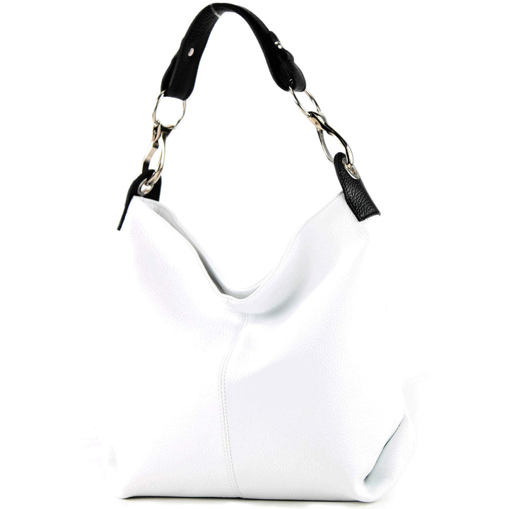 modamoda de T168 Damen Leder Schultertasche, handmade in Italy Weiss/Schwarz, Weiss/Schwarz