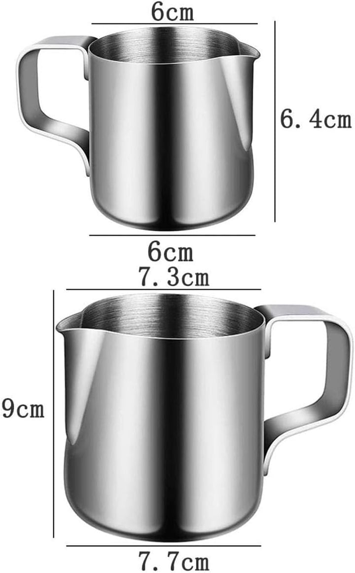 2 Stück Milchkännchen Edelstahl, 150ml/350ml Aufschäumer Kännchen, Milch Aufschäumkrug mit Messung M