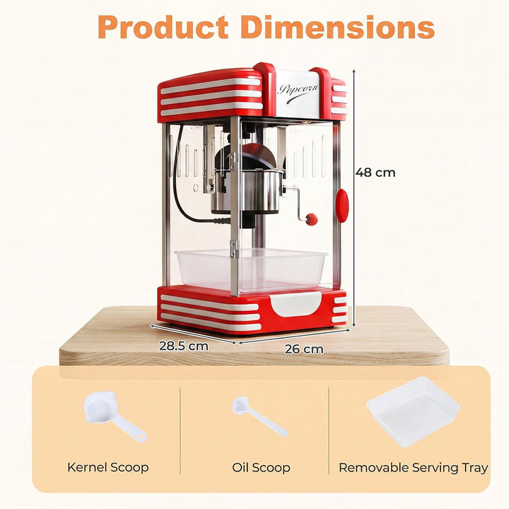 GIANTEX Popcornmaschine gross mit Edelstahlkessel &amp; Halogenlampe, Retro Popcorn Maschine im Kinostil