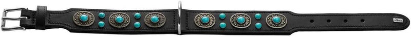 HUNTER SIOUX Hundehalsband, Leder, indianischer Stil, mit Schmucksteinen, 55 (M), schwarz schwarz 55