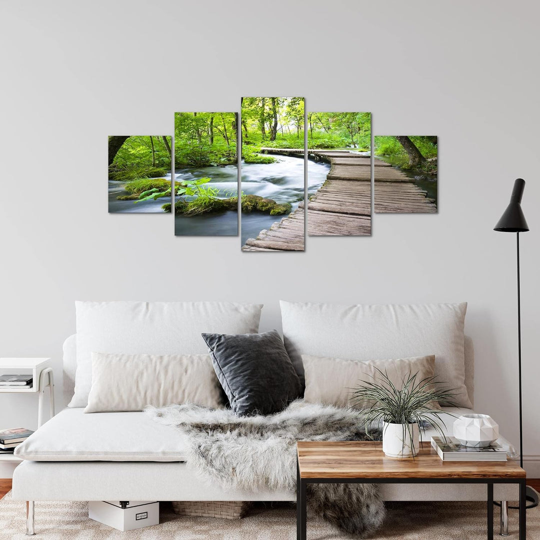 Runa Art Wandbilder Landschaft Brücke 5 Teilig Bild auf Vlies Leinwand Deko Schlafzimmer Wohnzimmer