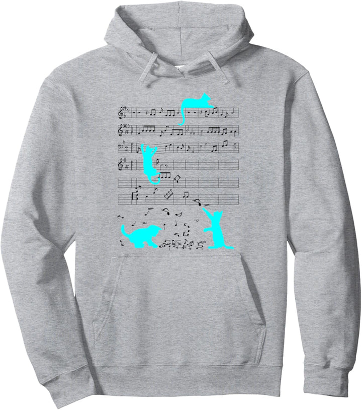 Niedliche Katze Musiknote Musiker Blau Pullover Hoodie