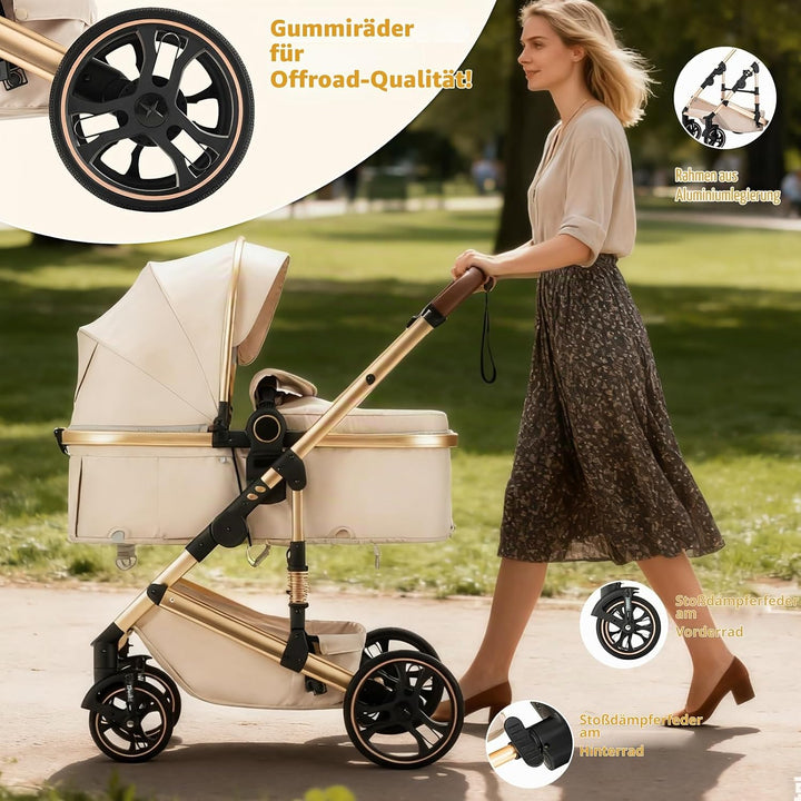 BEBBY 3-in-1 Kinderwagen KombiKinderwagen-Set 2-in-1 Buggy faltbar Luxus Hochlandschaft Neugeborenes