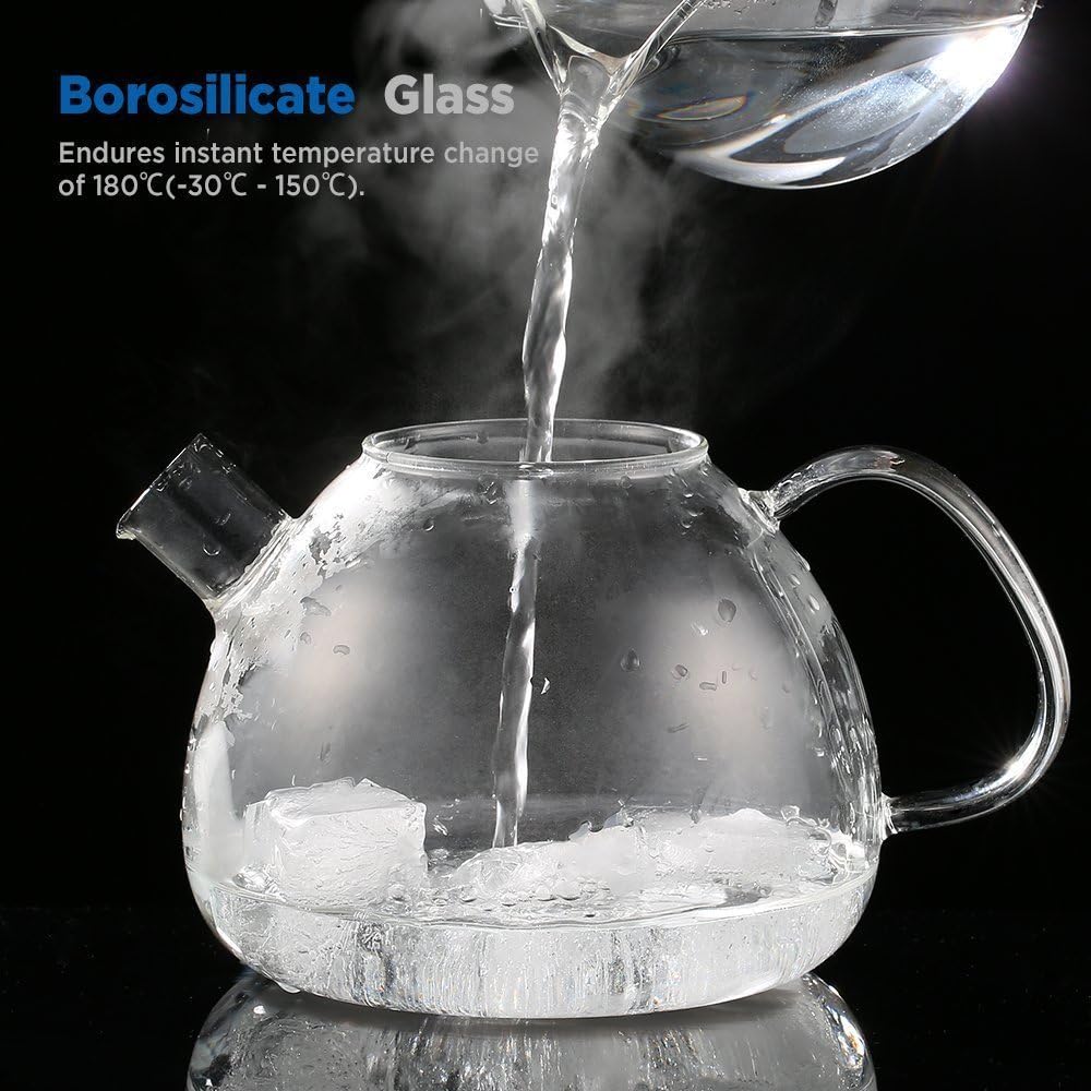 Ecooe 1.5L Teekanne mit Stövchen, Teekanne Glas und Teewärmer Edelstahl Silber 1500 ml, Silber 1500