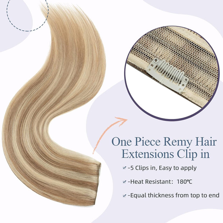 Haarteile Echthaar Extensions Clip in 1 Tresse 5 Clips Dick Haarteil Weich Haarverlängerung 100% Rem