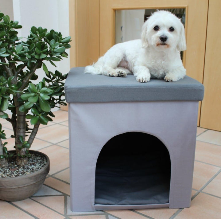 Hunde- &amp; Katzenhöhle Hocker, grau, 50x50x50 cm, Indoor | Multifunktionale Hunde- und Katzenhöhle mit