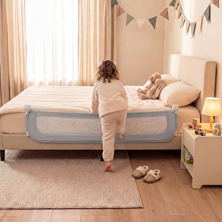 FANTASK Bettgitter klappbar, 150 x 60 cm, Kinderschutzgitter mit U-förmigem Gestell &amp; Gurt, Bettschu