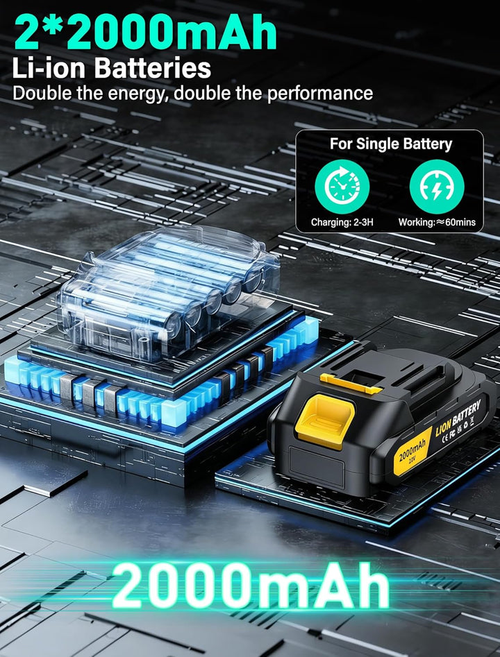 Akkuschrauber mit 2x 2000mAh Akkus, Bürstenlos Akku Schlagbohrschrauber Set, 20V Akku Bohrschrauber