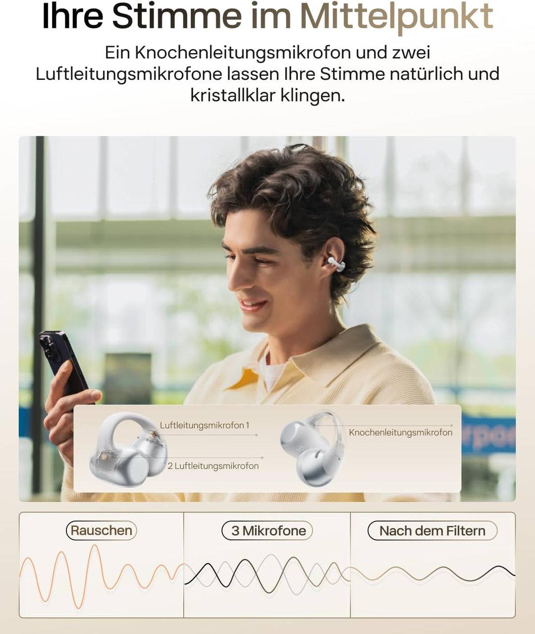 SHOKZ OpenDots 2 Open-Ear Clip-On-Kopfhörer, Clip-On Earbuds, Grau | verbessertes Dolby Audio mit De