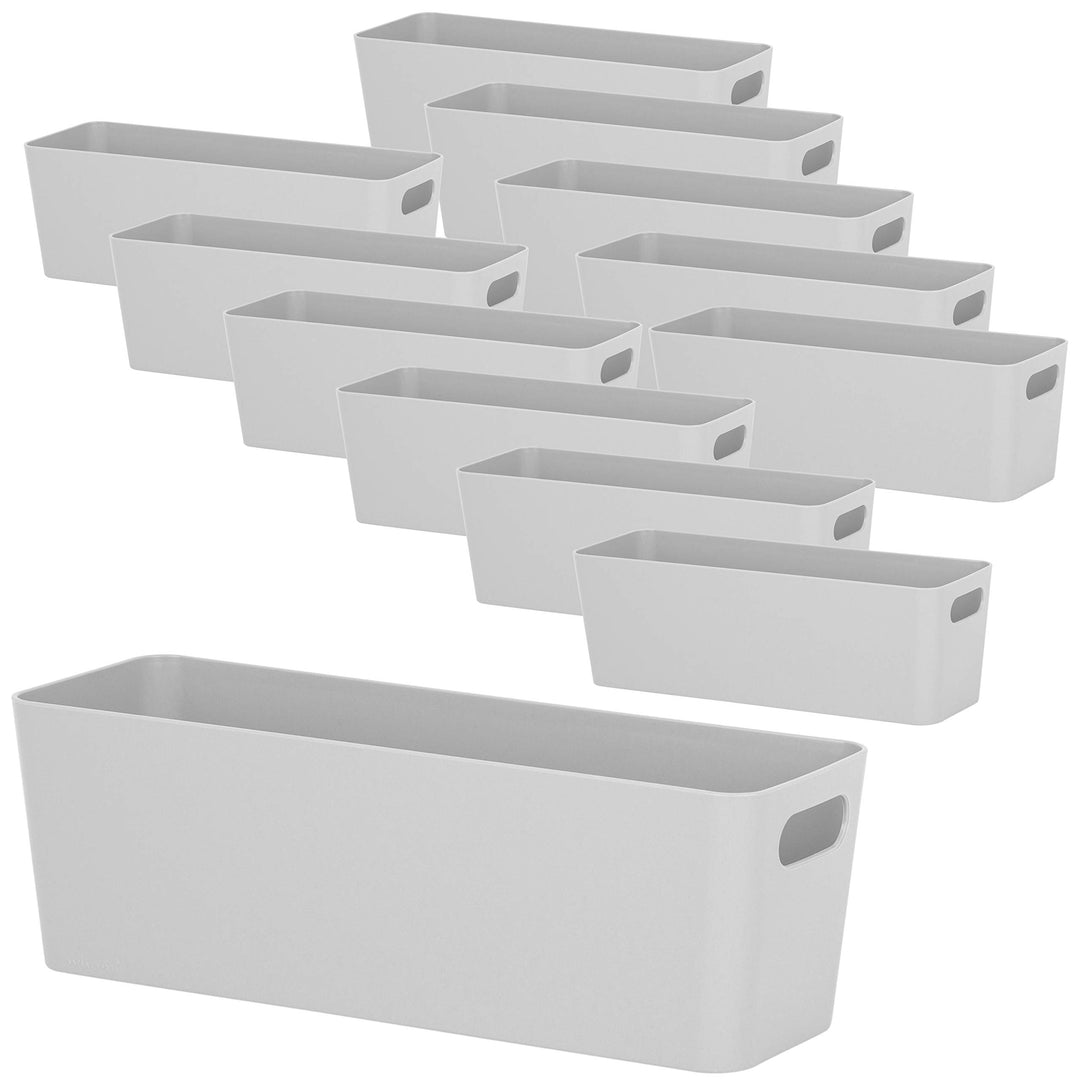 12x Ordnungsboxen - 10 cm hoch - GRAU - 30x10x10cm - 2 Liter - Ordnungskorb - Schubladenorganizer Sc