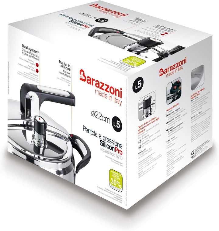 Barazzoni Schnellkochtopf Silicon PRO, Ø 22 cm, Fassungsvermögen 7,0 l, Edelstahl 18/10, Made in Ita