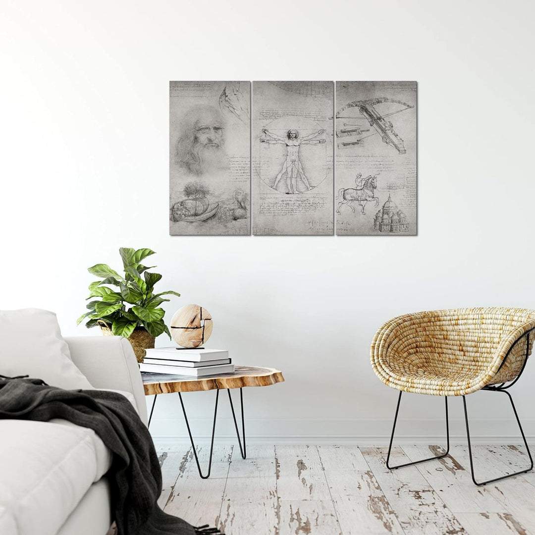 Runa Art Wandbilder Leonardo Da Vinci Bild XXL Wohnzimmer Schlafzimmer Grau Skizze Renaissance 120 x