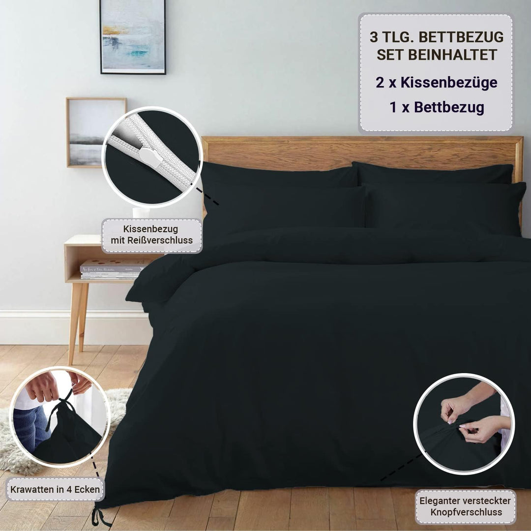 Pizuna 800 Fadenzahl aus Baumwolle Bettwäsche Schwarz, 100% Langstaple Baumwolle Bettbezug und Kisse