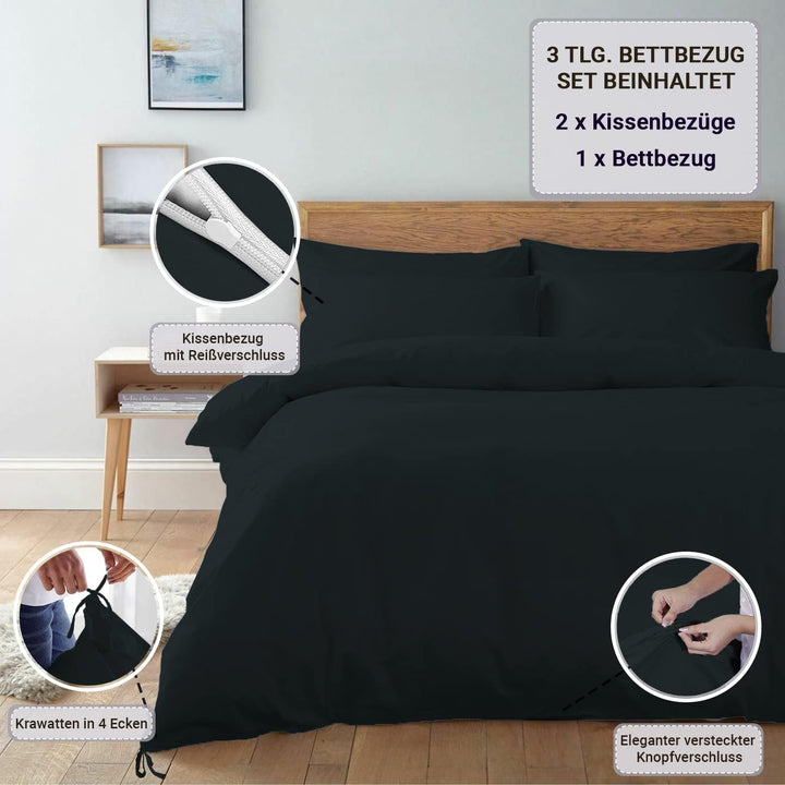 Pizuna 800 Fadenzahl aus Baumwolle Bettwäsche Schwarz, 100% Langstaple Baumwolle Bettbezug und Kisse