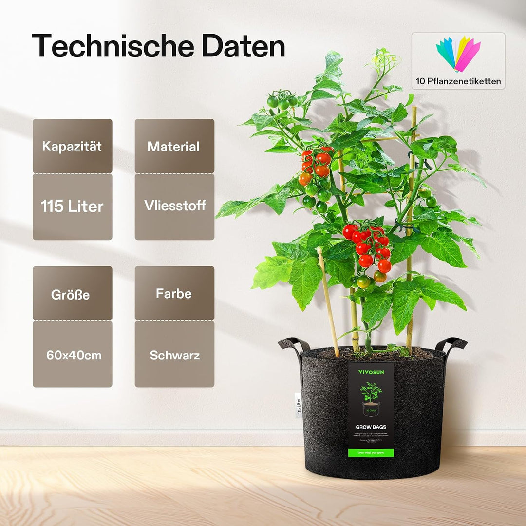 VIVOSUN 5 Stück 30 Gallonen Pflanzen Wachstum Taschen, Verdickte Vliesstoff Pflanzsack mit Starken G