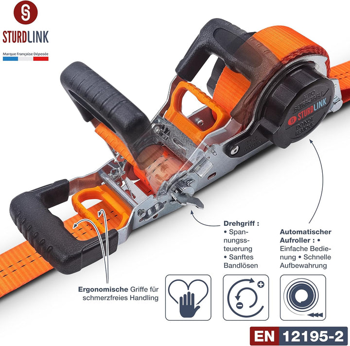 Automatik Spanngurt 5m 35mm mit U Haken 1000kg / 2000kg | Set von 2 Spanngurte Selbstaufrollend | Au