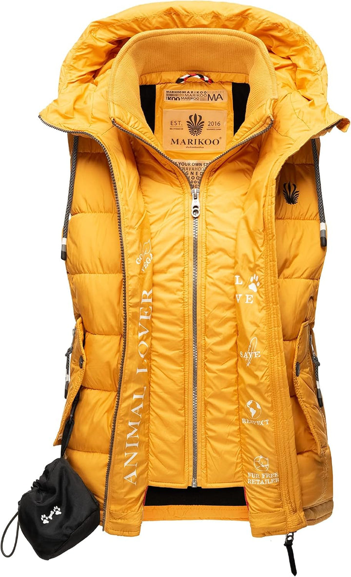 MARIKOO Damen leichte Übergangsweste Steppweste mit Kapuze Taisaa XS-3XL XS Gelb, XS Gelb