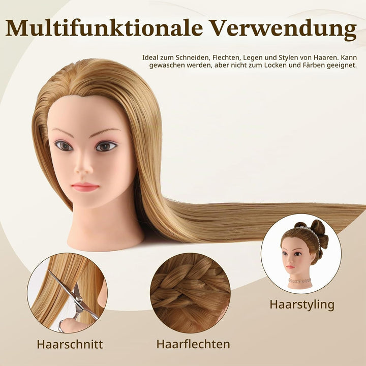 Frisierkopf 100% Synthetisches Haar übungskopf Friseur 26” Trainingsköpfe Puppenkopf Friseur Kopf Mi