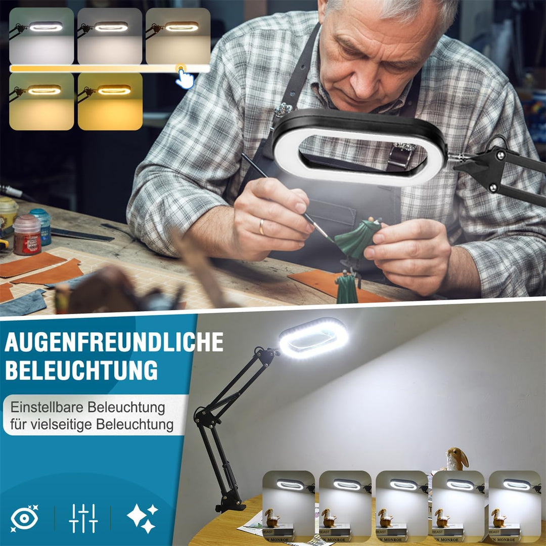 Veemagni 10X Rectangle Lupe mit Licht und Ständer, 5 Farbmodi stufenlos dimmbar, 2-in-1 LED beleucht