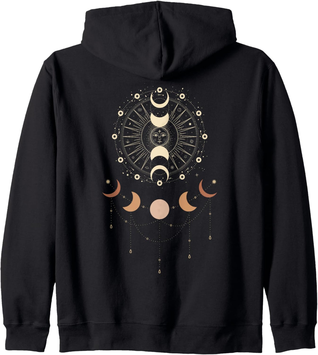 Okkultes Symbol mit Sonne, Mond, magisches spirituelles Kapuzenjacke