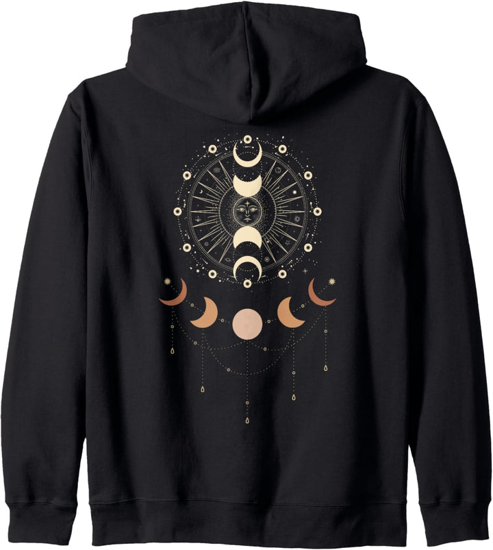 Okkultes Symbol mit Sonne, Mond, magisches spirituelles Kapuzenjacke