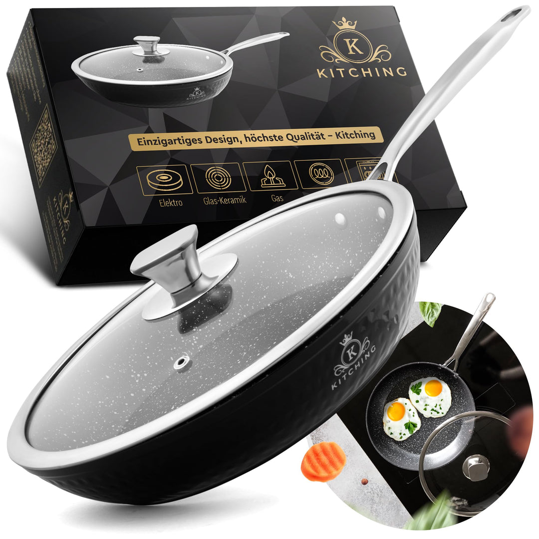 Pfanne Induktion [mit Deckel] Bratpfanne 24cm Antihaftbeschichtet ꟾ Kratzfest Pan ꟾ PFOA FREI &amp; Pfan